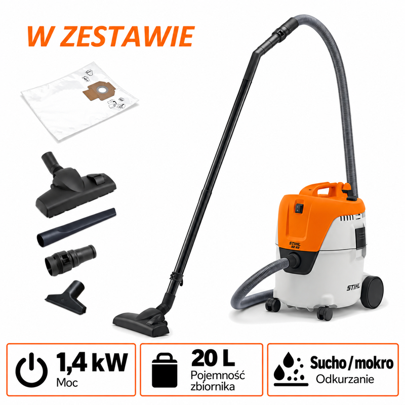 STIHL SE 62 – odkurzacz przemysłowy, na sucho i mokro, 1,4 kW