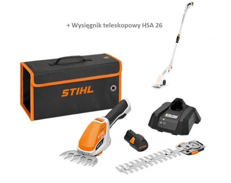 STIHL Nożyce do krzewów HSA 26 (Akumulator + Ładowarka) Zestaw z wysięgnikiem - lekkość i mobilność