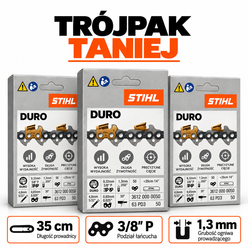 Trójpak łańcuchów STIHL DURO 3/8" 1,3 Picco Duro 3 SWW / 50 ogniw