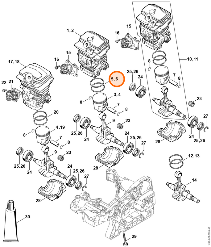 STIHL Pierścień tłokowy Ø 44x1,2 mm – 1143 034 3007