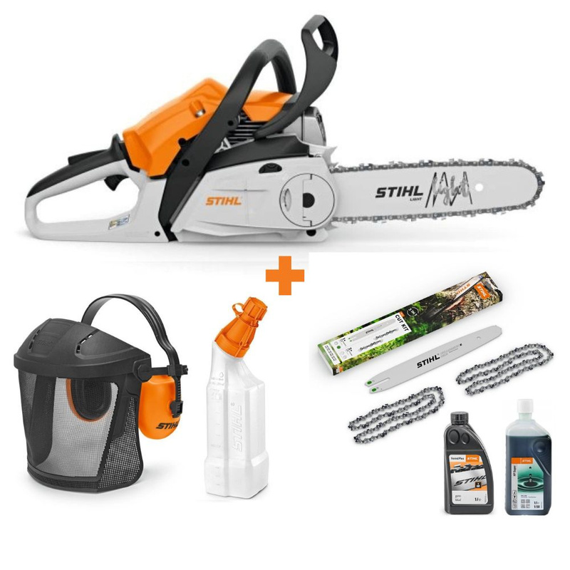 STIHL MS 162 C-BE PM3 35cm – Cut Kit 3, Przyłbica, pojemnik do mieszanki i zestaw olejów