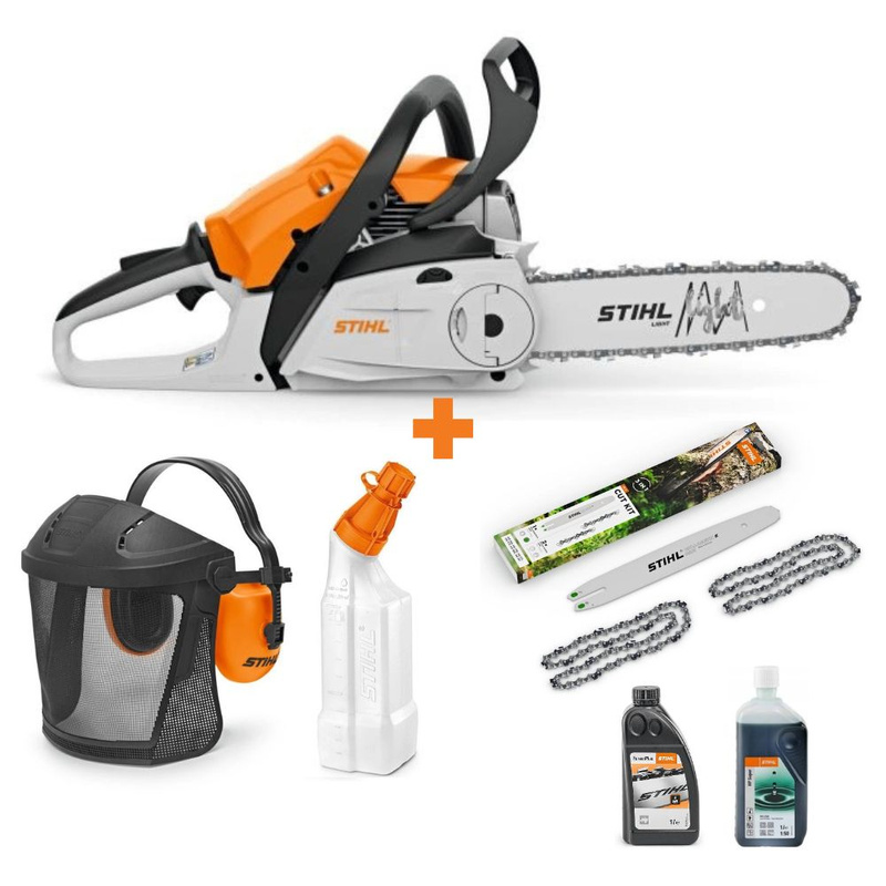 STIHL MS 212 C-BE PM3 35cm – Cut Kit 4, Przyłbica, pojemnik do mieszanki i zestaw olejów