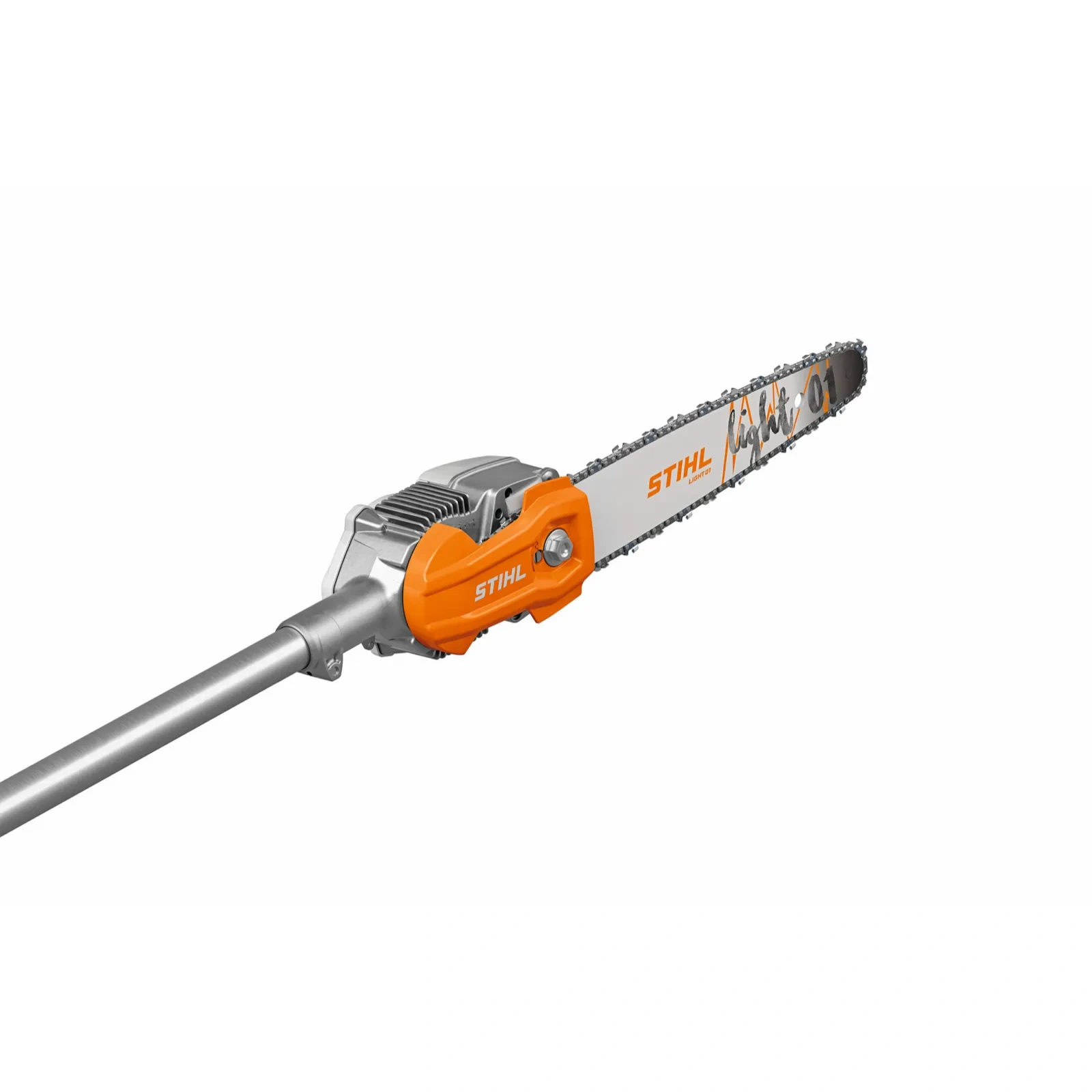 Głowica tnąca podkrzesywarki STIHL HTA 110 – przekładnia, prowadnica i pokrywa koła łańcucha