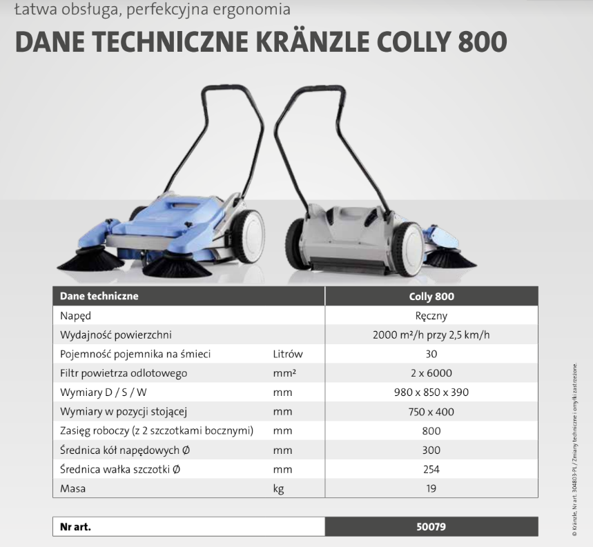 Zamiatarka Ręczna Kranzle Colly 800 - regulowane szczotki